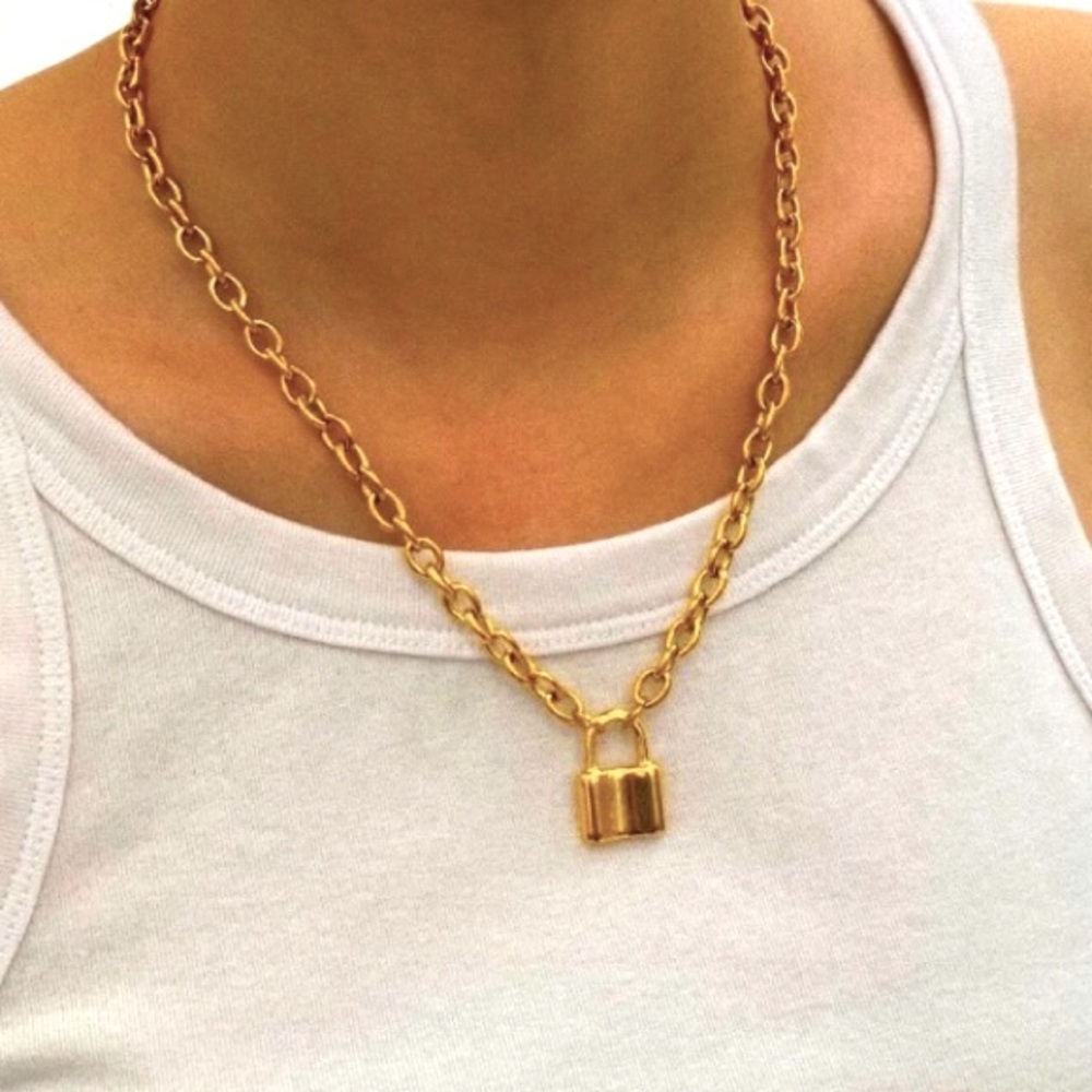 gold padlock chain necklace